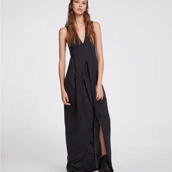 All Saints Dresses & Skirts - All Saints Sheer Black/Gray Elke V-Neck Slit Maxi Dress Size Large